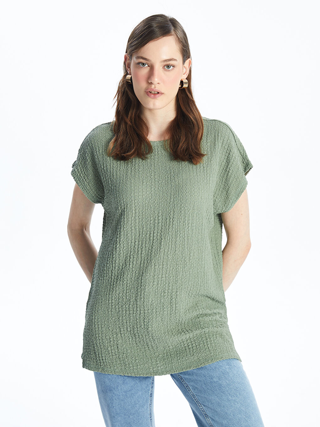 Crew Neck Straight Short Sleeve Oversize Women's T-Shirt -S4IN10Z8-GC8