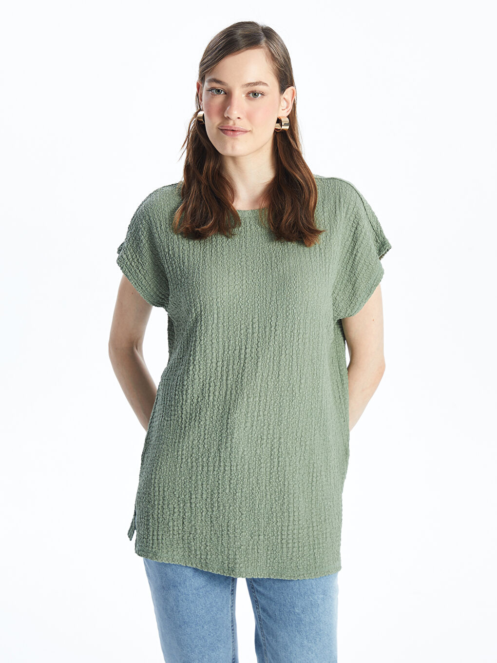 Crew Neck Straight Short Sleeve Oversize Women's T-Shirt -S4IN10Z8-GC8