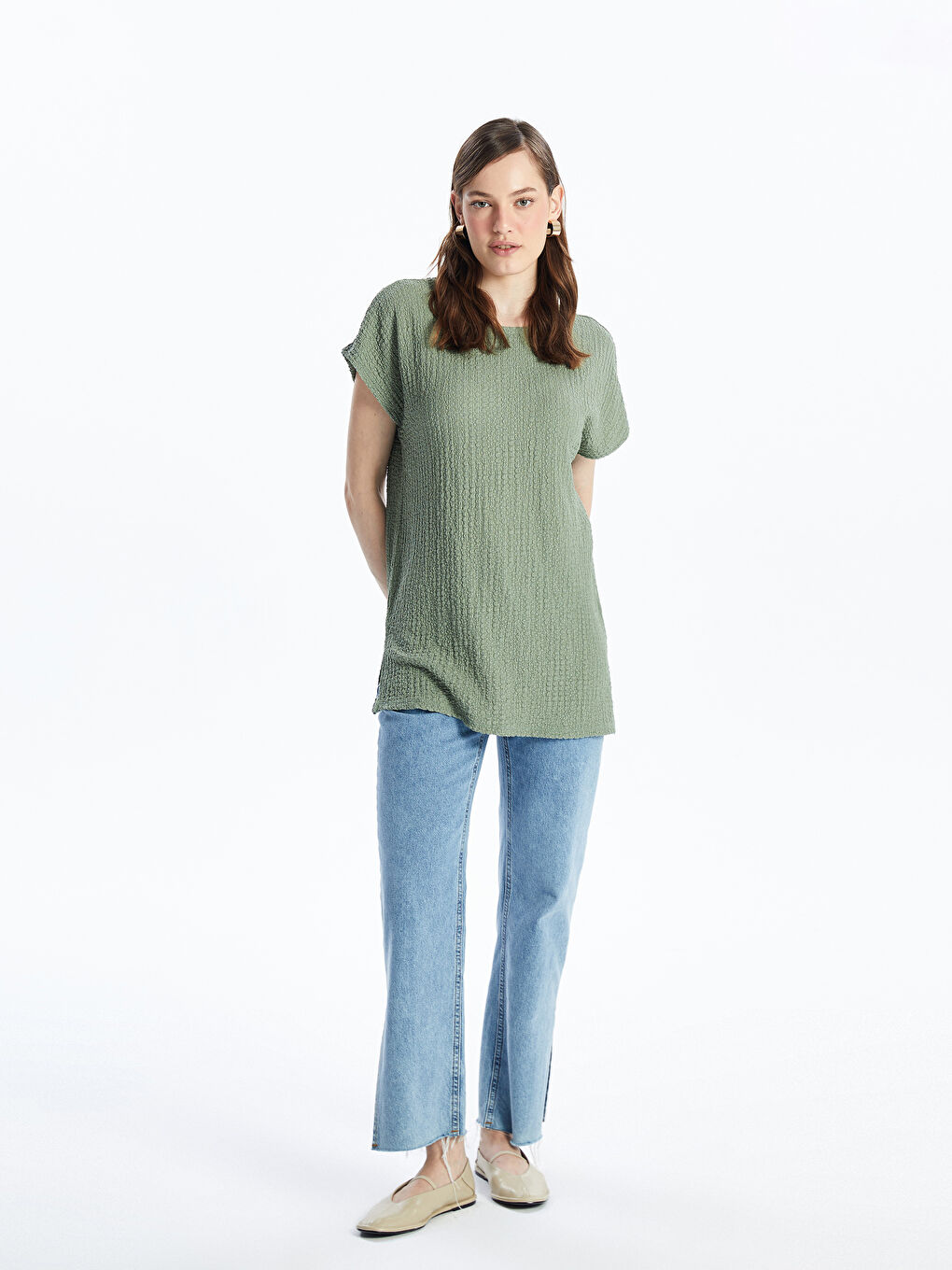 Crew Neck Straight Short Sleeve Oversize Women's T-Shirt -S4IN10Z8-GC8