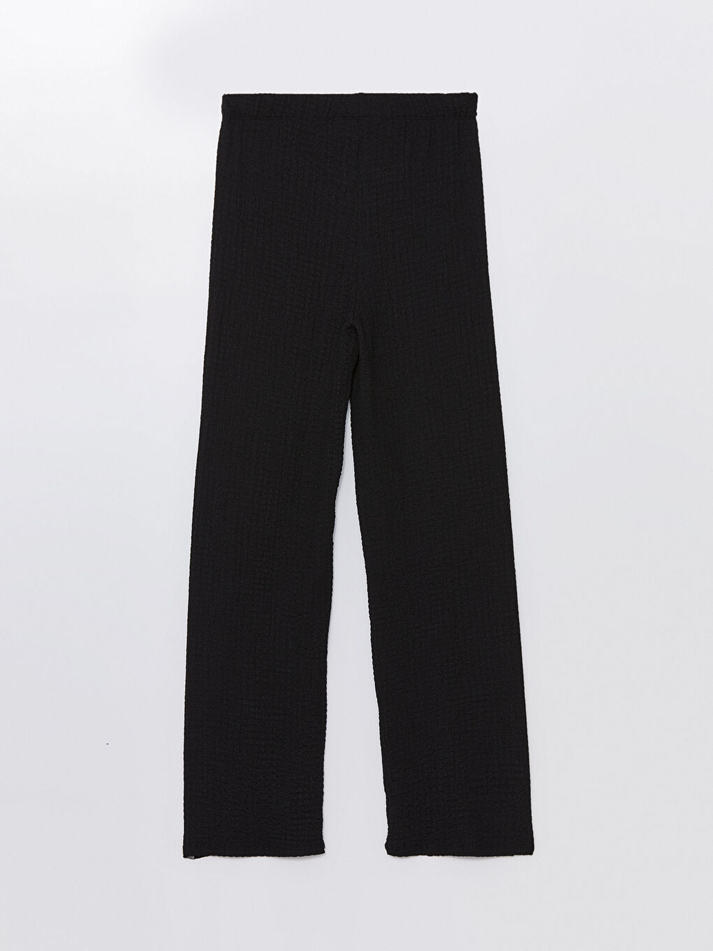 Siyah Beli Lastikli Düz Geniş Paça Kadın Pantolon-5