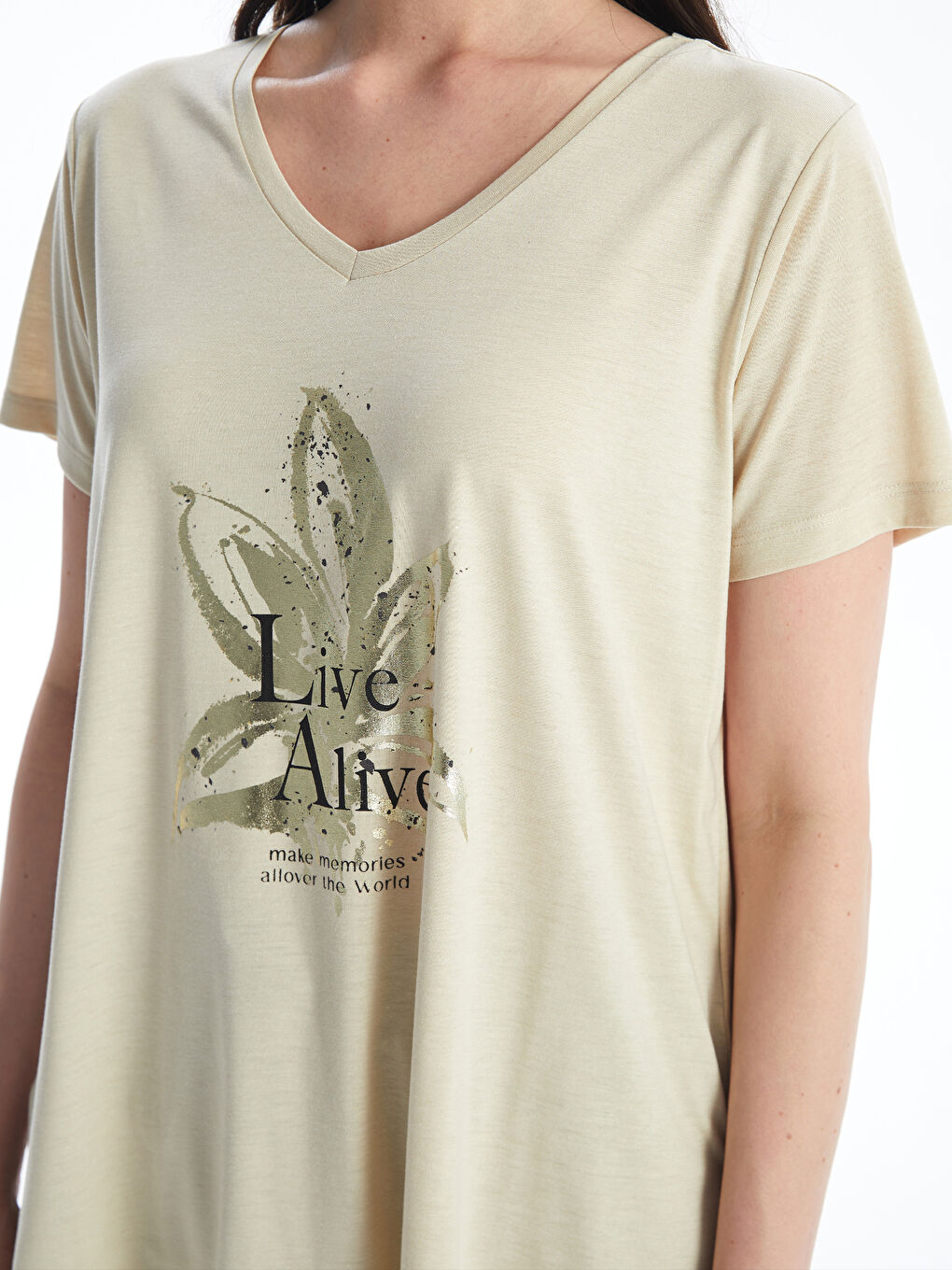 V Neck Printed Short Sleeve Women T-Shirt -S4IN17Z8-KPL