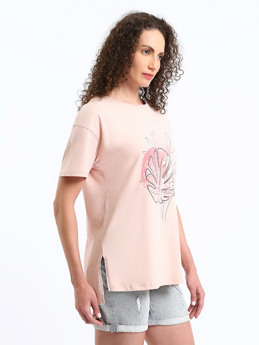 T-shirt à manches courtes imprimé à col rond pour femmes-6