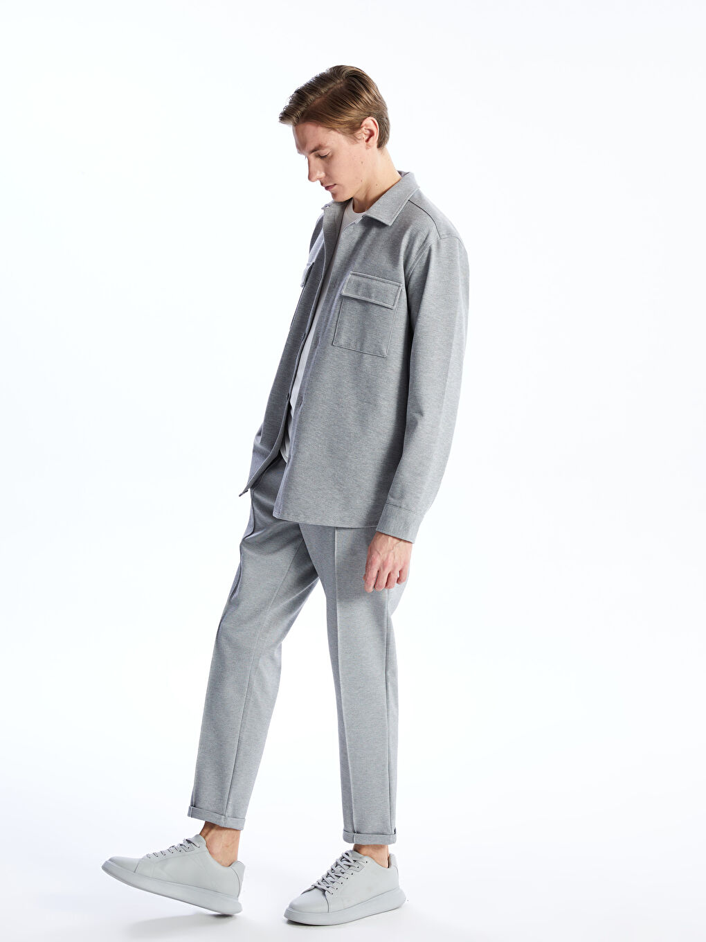 Gri Dar Kalıp Erkek Chino Pantolon-1