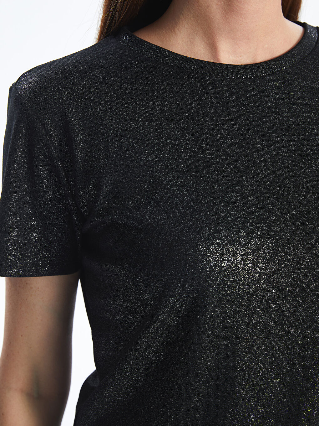 Crew Neck Plain Short Sleeve Women's Metallic T-Shirt -S4IO10Z8-CVL