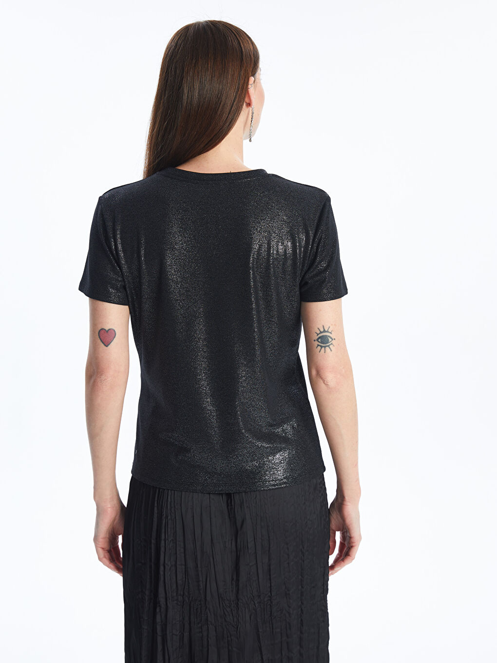 Crew Neck Plain Short Sleeve Women's Metallic T-Shirt -S4IO10Z8-CVL