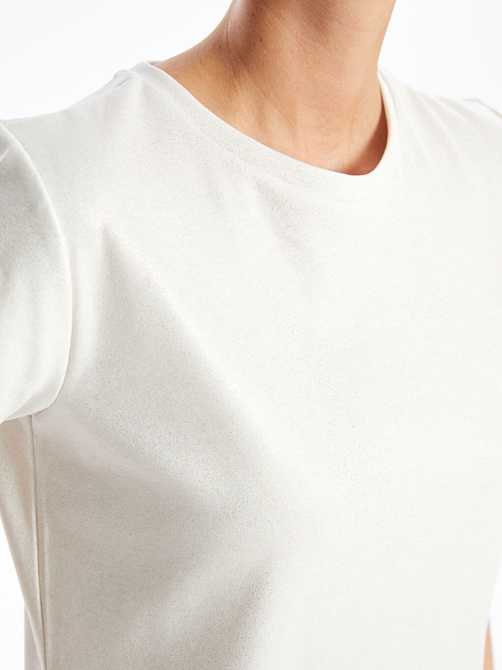 Crew Neck Plain Short Sleeve Women's Metallic T-Shirt -S4IO10Z8-KX0