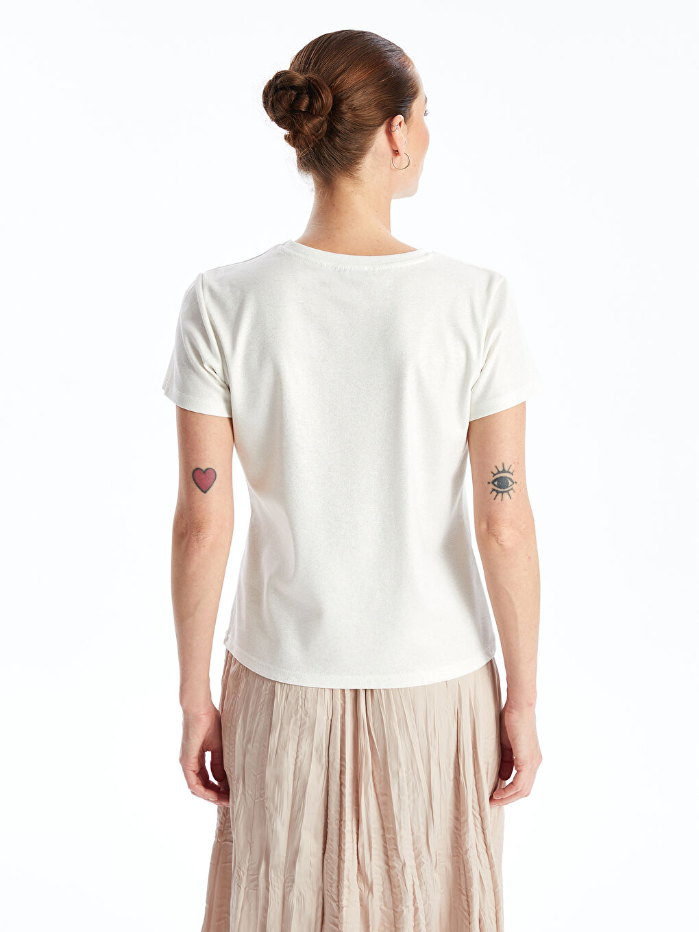 Crew Neck Plain Short Sleeve Women's Metallic T-Shirt -S4IO10Z8-KX0