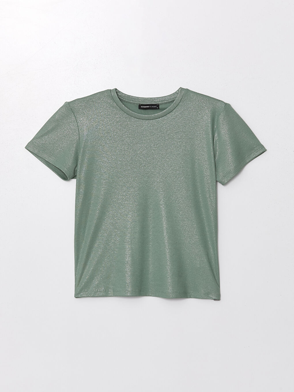 Crew Neck Plain Short Sleeve Women's Metallic T-Shirt -S4IO10Z8-GX7
