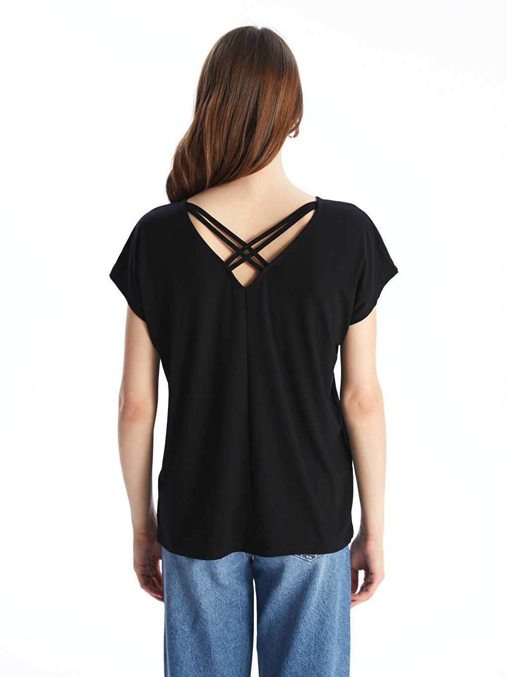 LC Waikiki V-Neck Plain Short Sleeve Women's T-Shirt -S4IO11Z8-CVL