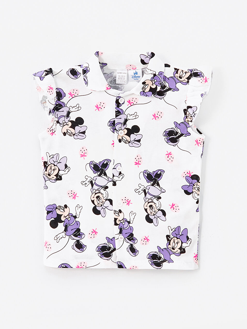 LCW baby Ekru Baskılı Polo Yaka Minnie Mouse Baskılı Kız Bebek Şortlu Pijama Takımı - 1