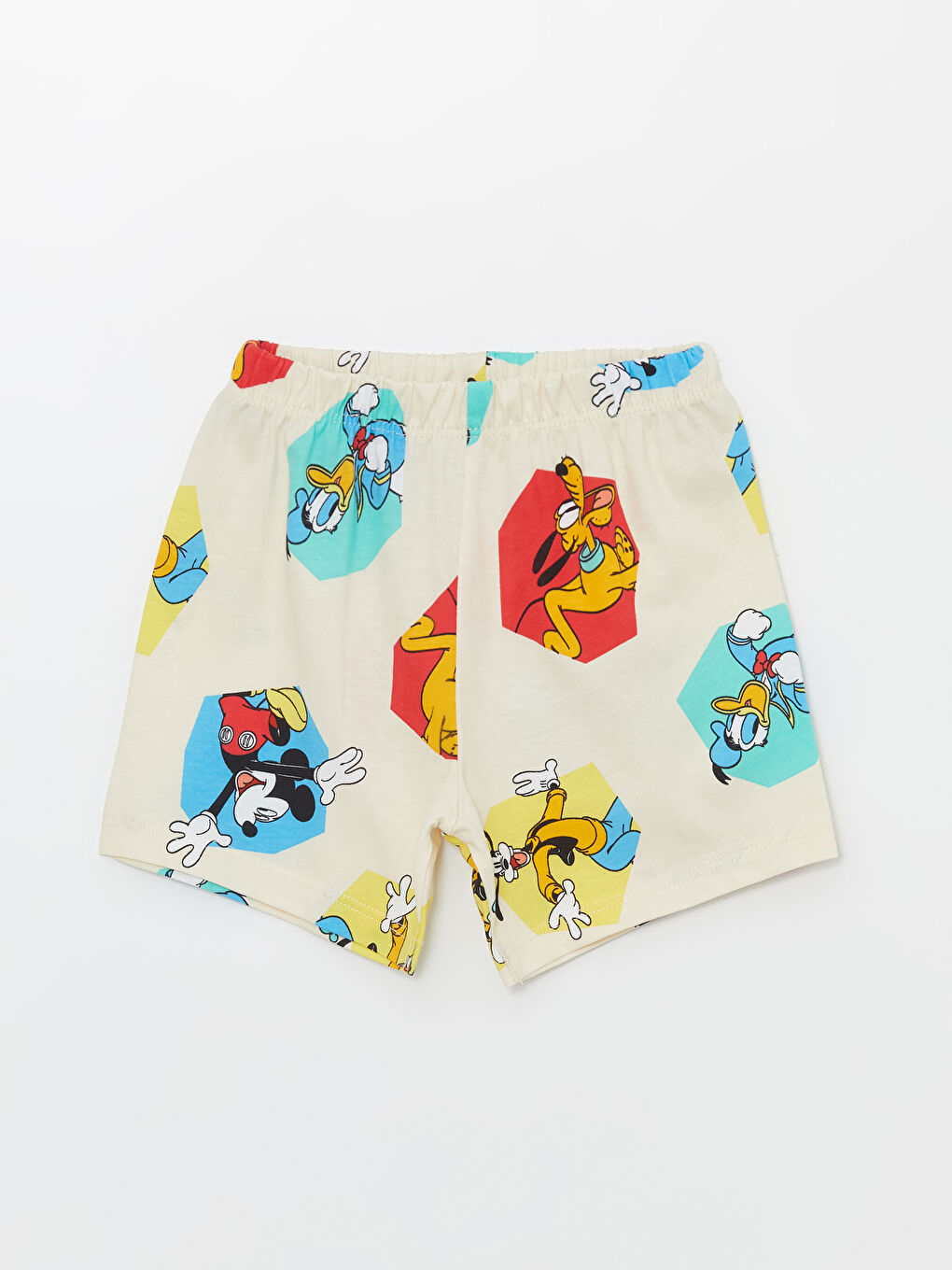 LCW baby Ekru Baskılı Bisiklet Yaka Mickey Mouse Baskılı Erkek Bebek Şortlu Pijama Takımı - 3