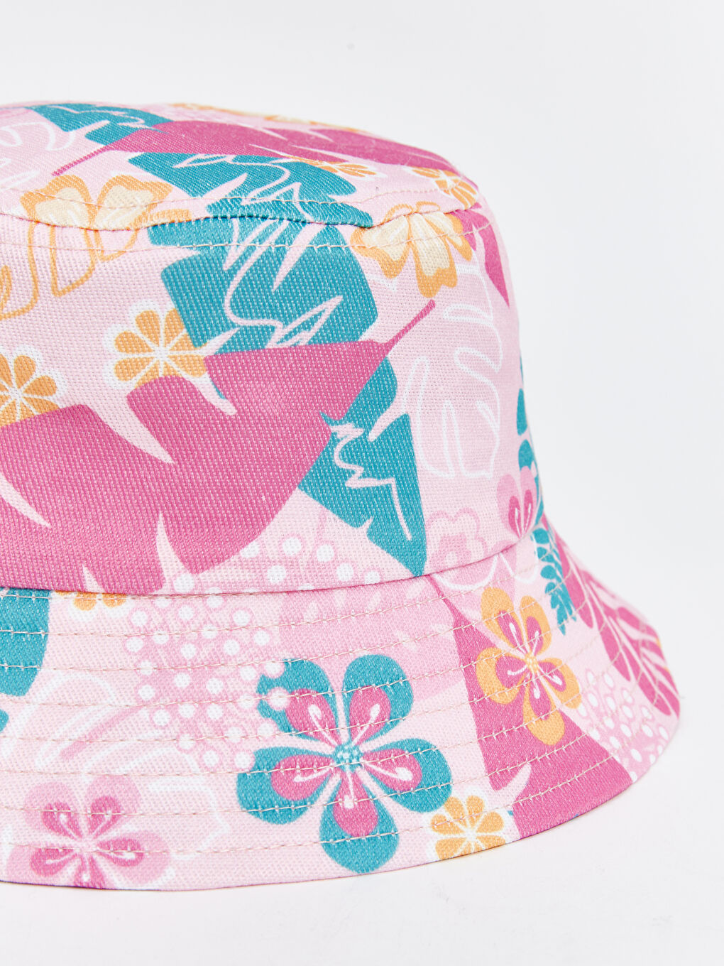 Fuşya Desenli Kız Çocuk Bucket Şapka-1