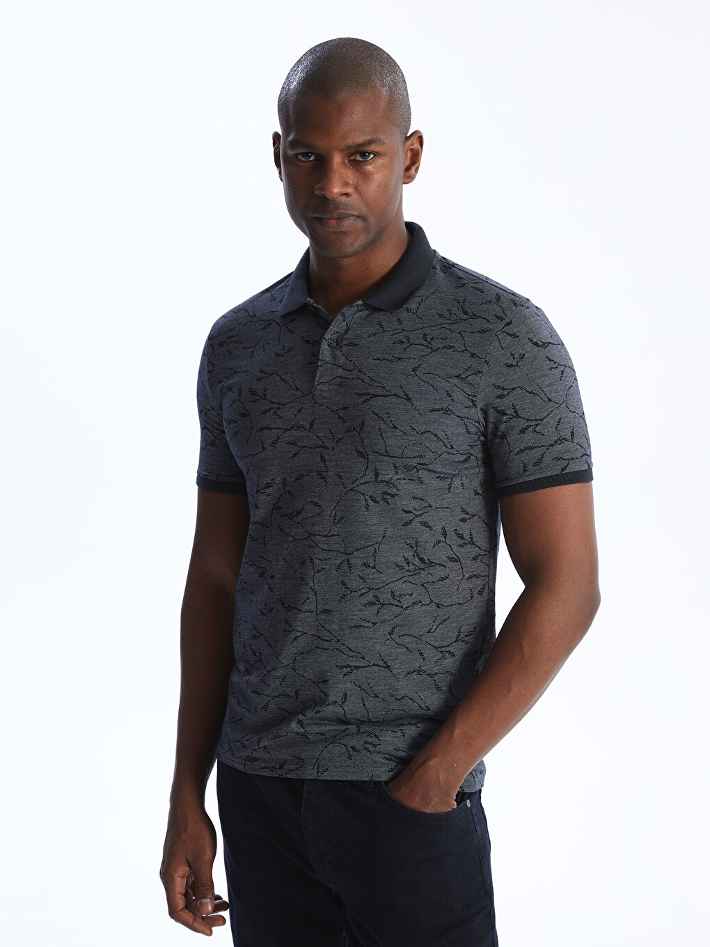 Футболка для чоловіків з коміром-стійкою, коротким рукавом, візерункова, піке-1