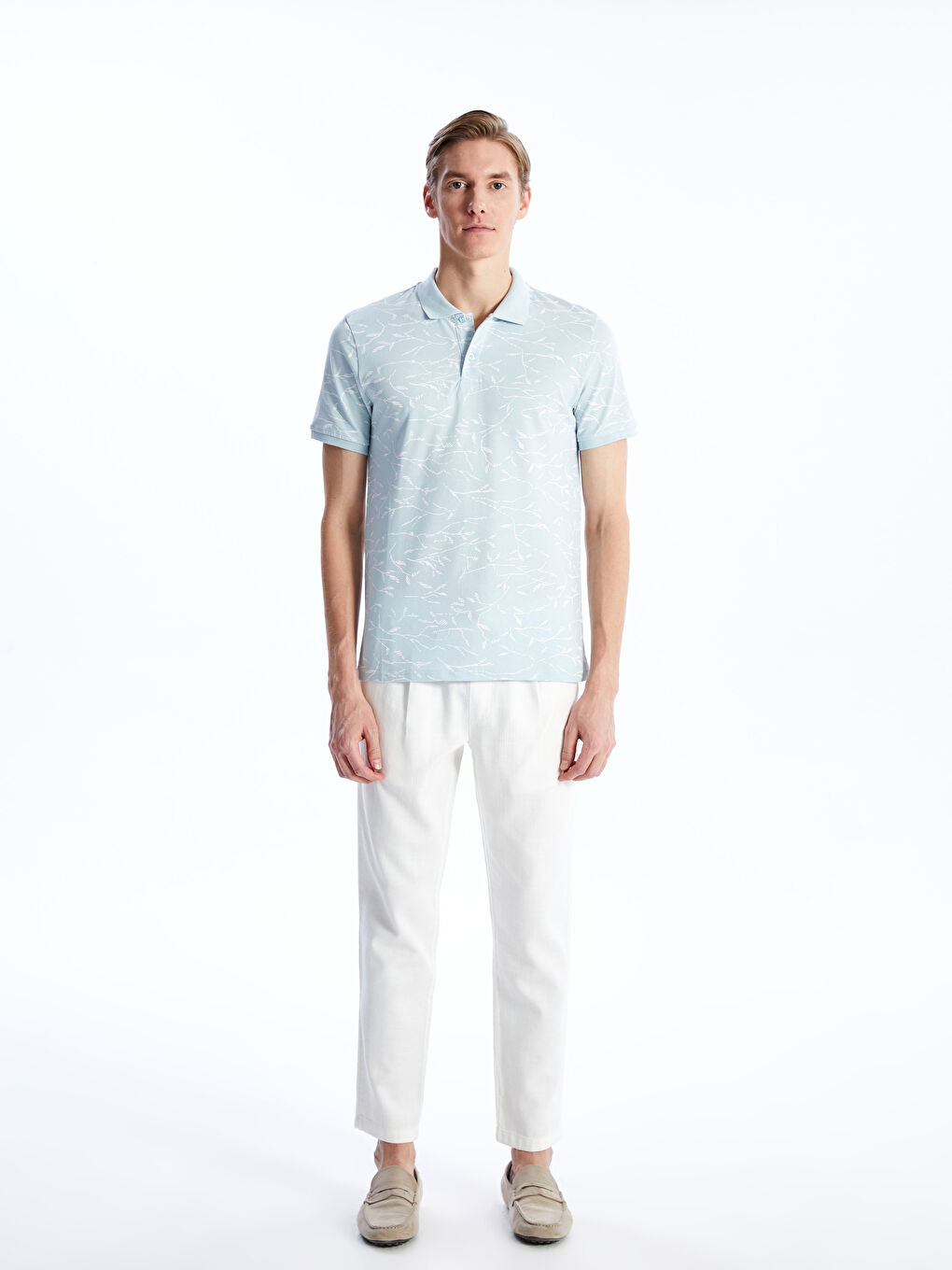 تي شيرت بياقة بولو كم قصير منقوش بيكيه للرجال-2