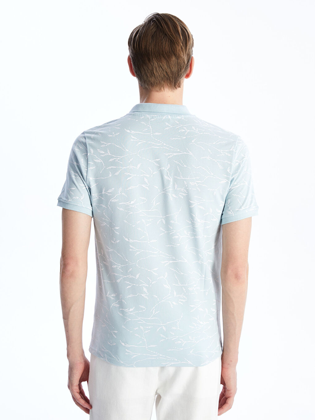 تي شيرت بياقة بولو كم قصير منقوش بيكيه للرجال-4