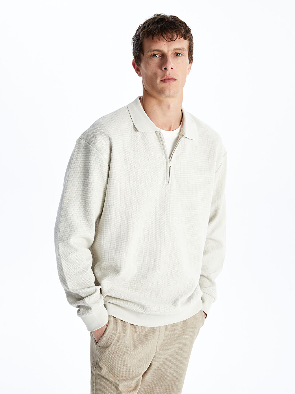 Polo Neck Long Sleeve Men's Sweatshirt -S4IP04Z8-J0B