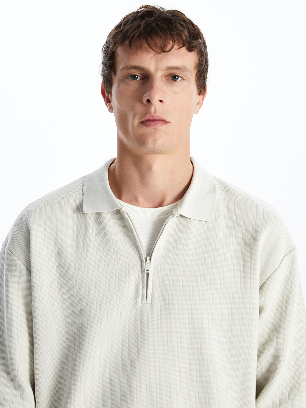 Polo Neck Long Sleeve Men's Sweatshirt -S4IP04Z8-J0B