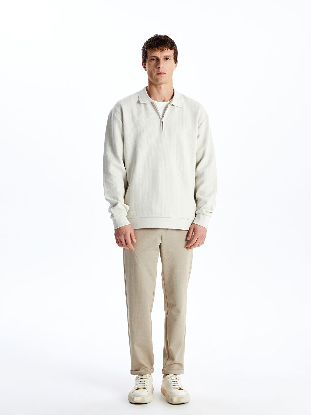 Polo Neck Long Sleeve Men's Sweatshirt -S4IP04Z8-J0B