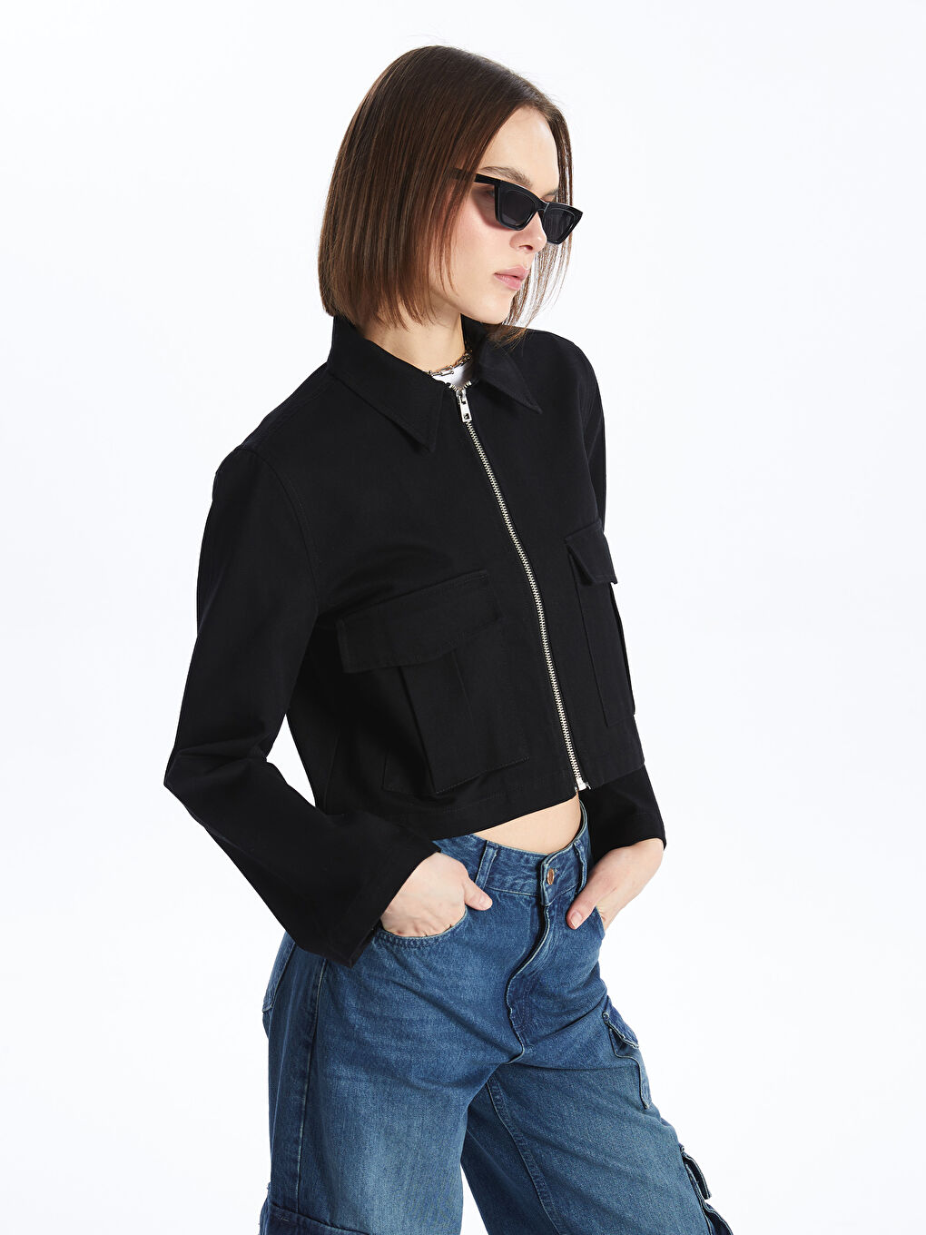 XSIDE Women's Collared Neck Plain Jacket -S4IP16Z8-E0N