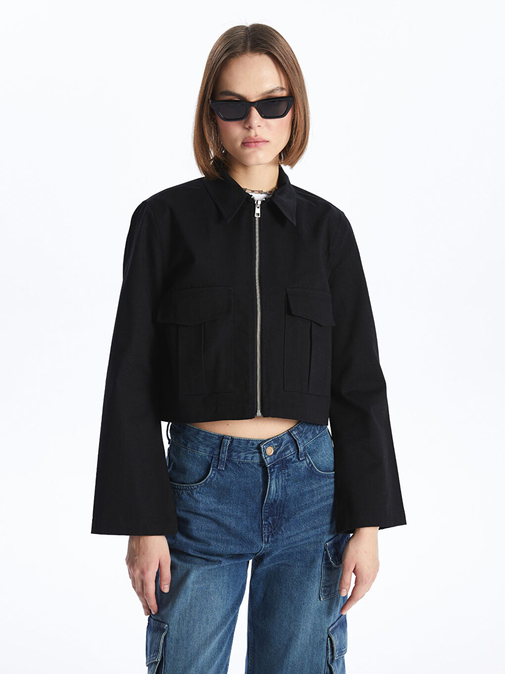 XSIDE Women's Collared Neck Plain Jacket -S4IP16Z8-E0N