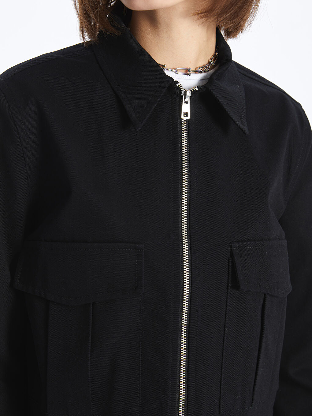 XSIDE Women's Collared Neck Plain Jacket -S4IP16Z8-E0N