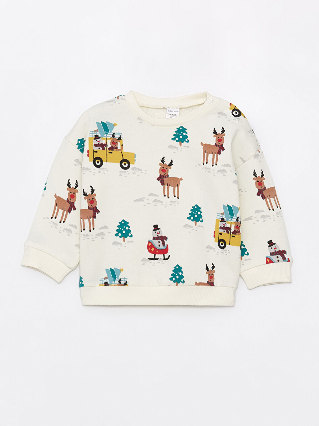 Ekru Bisiklet Yaka Uzun Kollu Baskılı Erkek Bebek Sweatshirt ve Eşofman Altı 2'li Takım-1