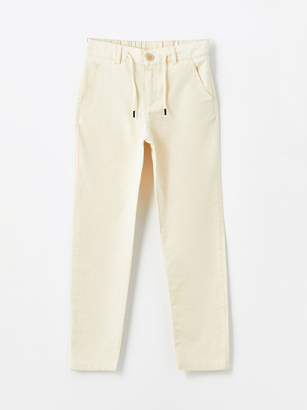 Bej Beli Lastikli Keten Karışımlı Erkek Çocuk Pantolon