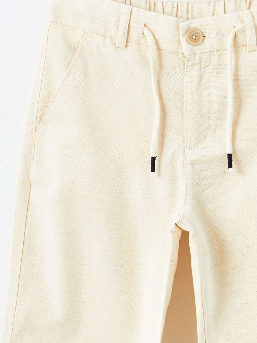 Bej Beli Lastikli Keten Karışımlı Erkek Çocuk Pantolon-2