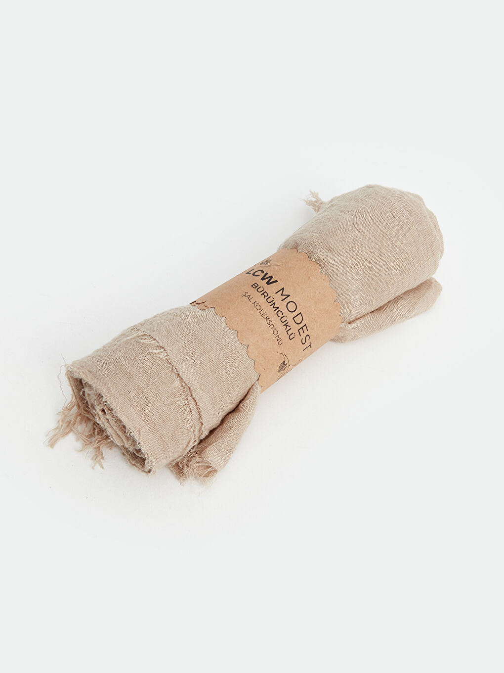 Bej Düz Bürümcüklü Kadın Şal