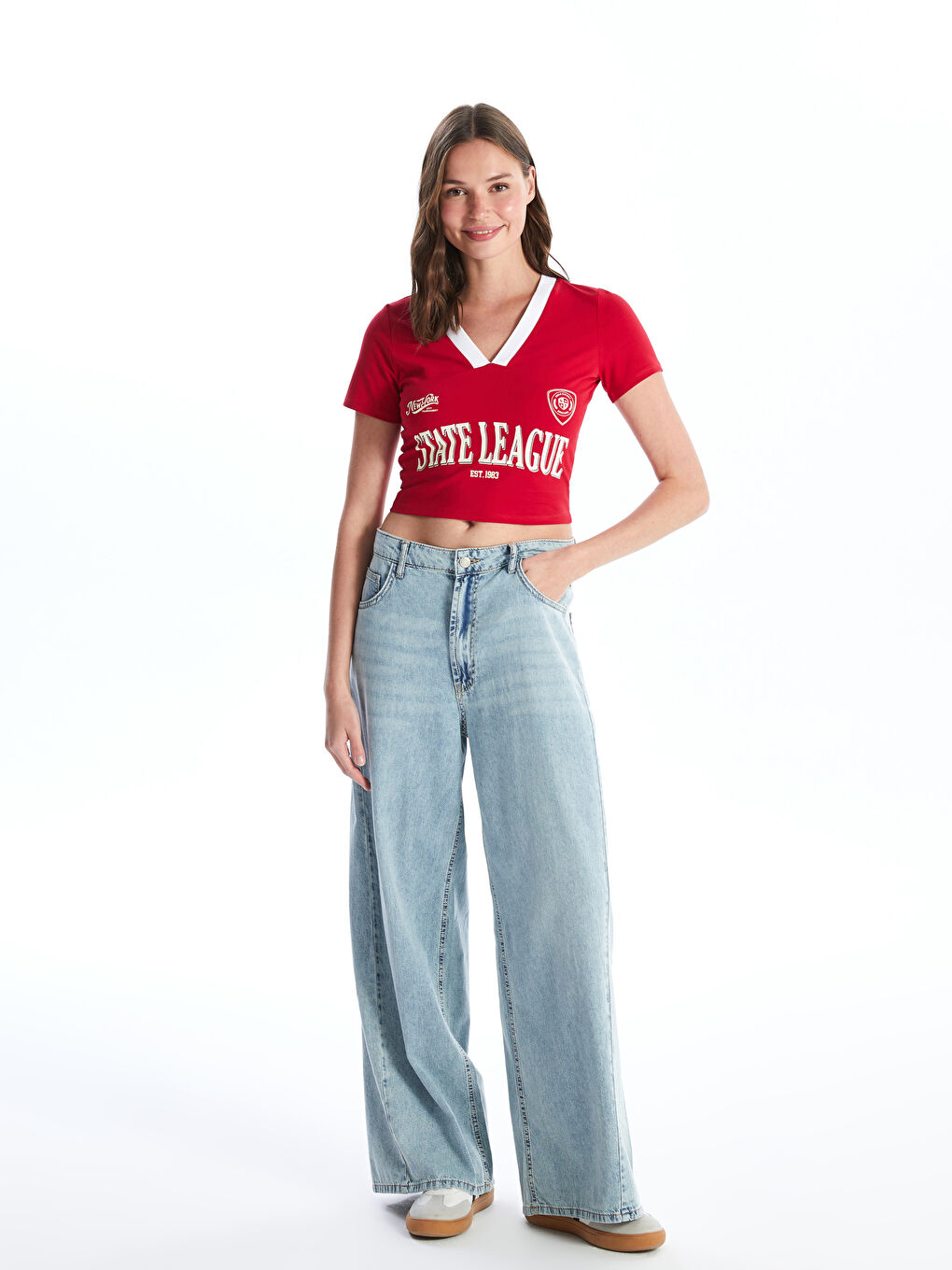 کرۆپ تۆپی چاپکراوی یاخەی V قۆڵ کورت بۆ ژنان-2