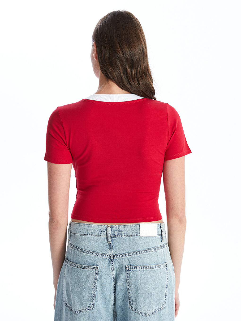 کرۆپ تۆپی چاپکراوی یاخەی V قۆڵ کورت بۆ ژنان-4