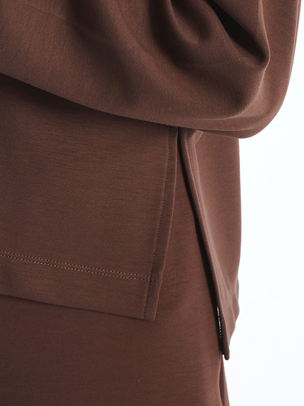 Kahverengi Bisiklet Yaka Oversize Kadın Sweatshirt-3