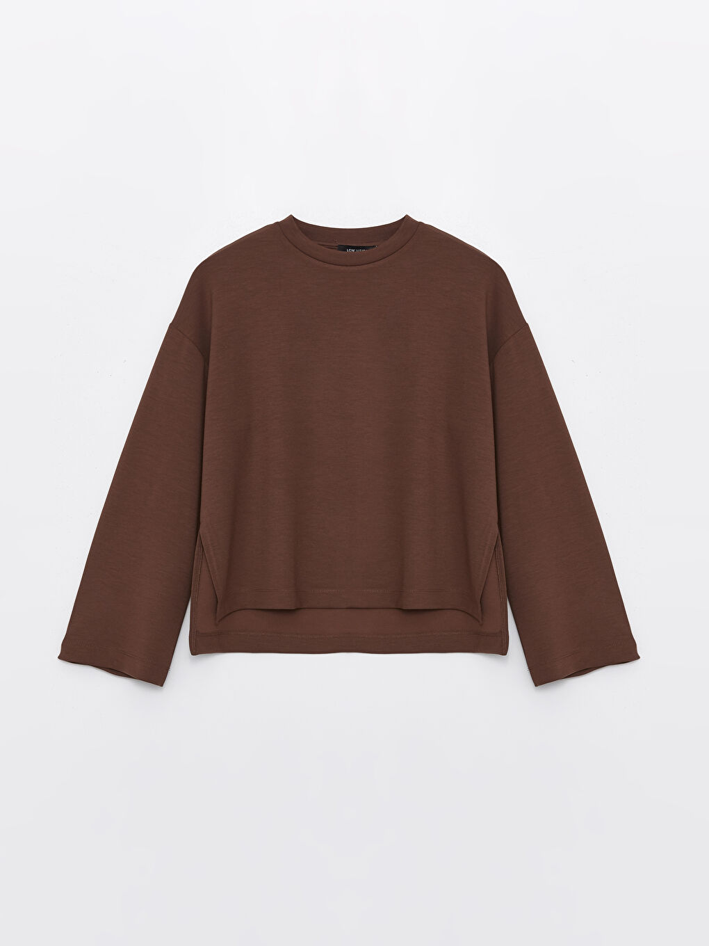 Kahverengi Bisiklet Yaka Oversize Kadın Sweatshirt-5