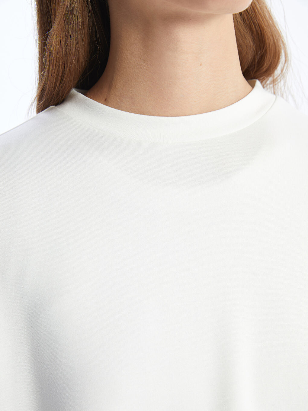 Ekru Bisiklet Yaka Oversize Kadın Sweatshirt-3