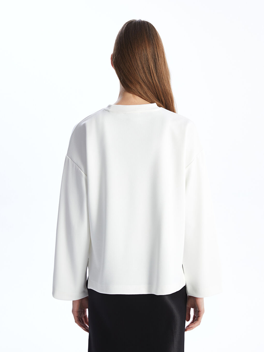 Ekru Bisiklet Yaka Oversize Kadın Sweatshirt-4