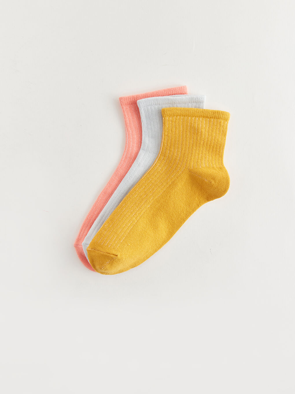 Sarı Kadın Düz Soket Çorap 3'lü-1