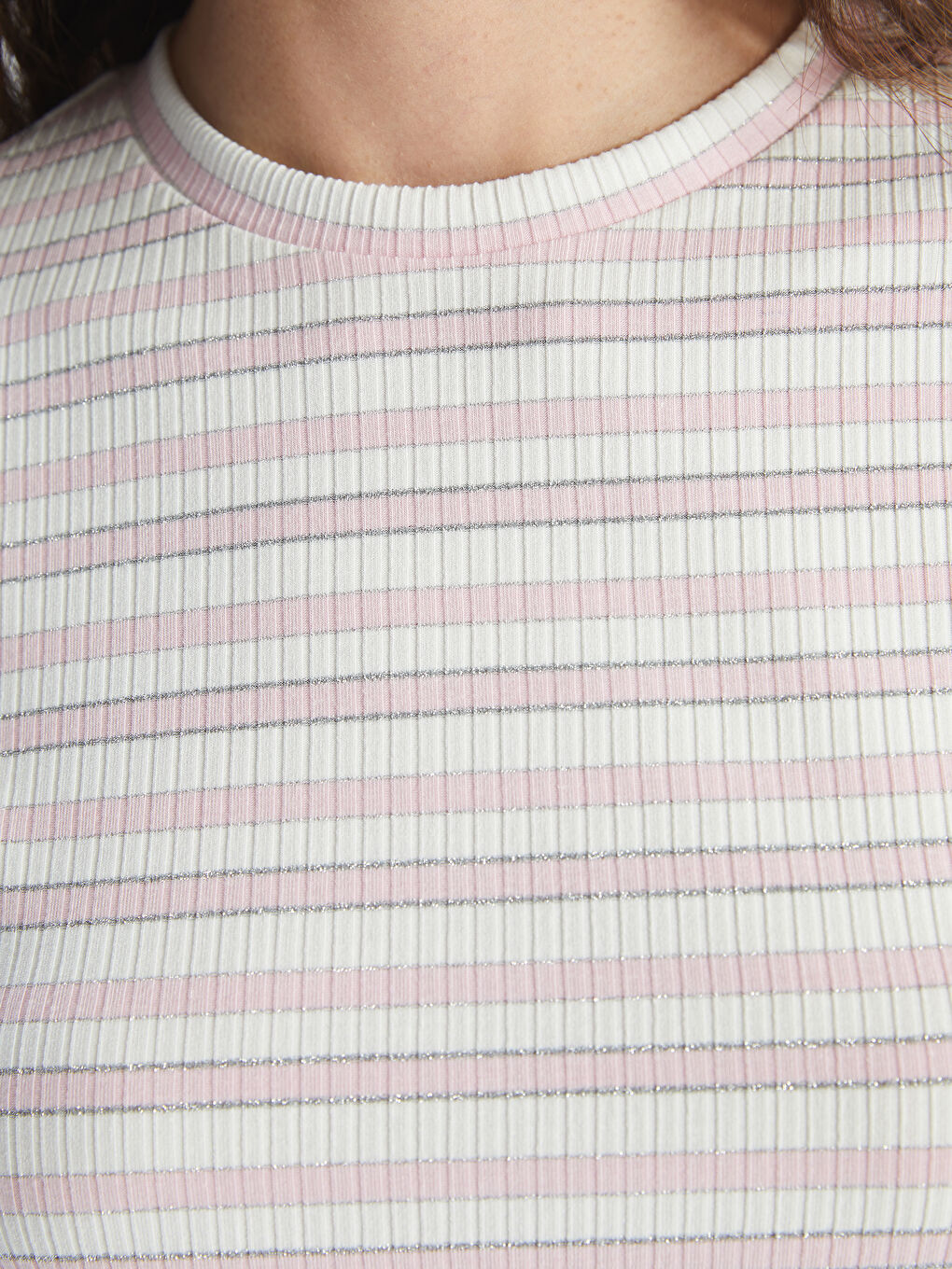 Crew Neck Striped Short Sleeve Crop Women's T-Shirt -S4IQ13Z8-QWM