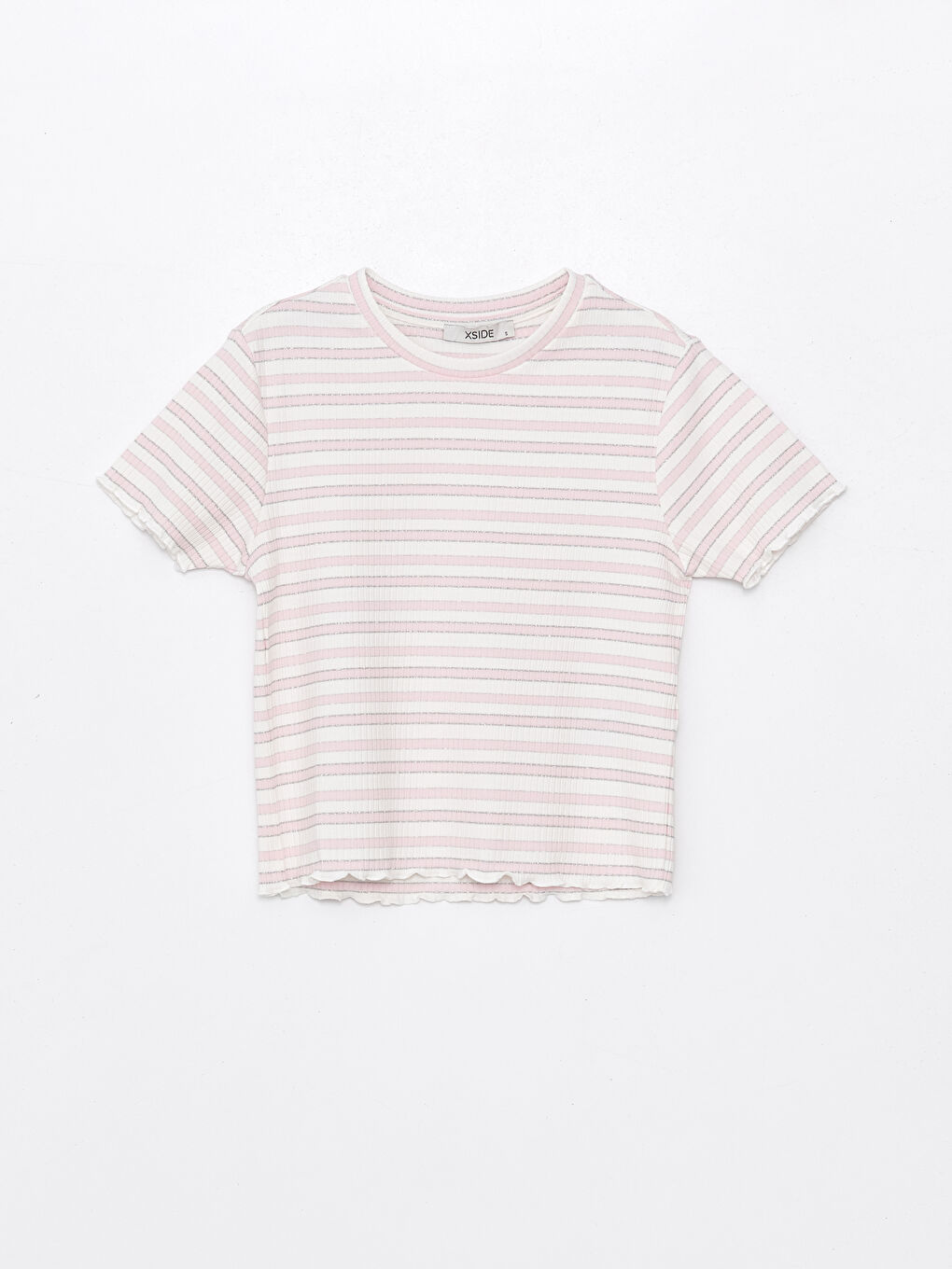 Crew Neck Striped Short Sleeve Crop Women's T-Shirt -S4IQ13Z8-QWM