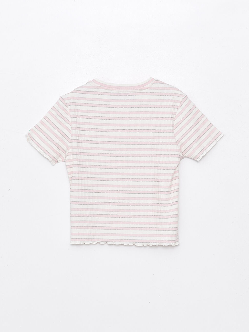 Crew Neck Striped Short Sleeve Crop Women's T-Shirt -S4IQ13Z8-QWM