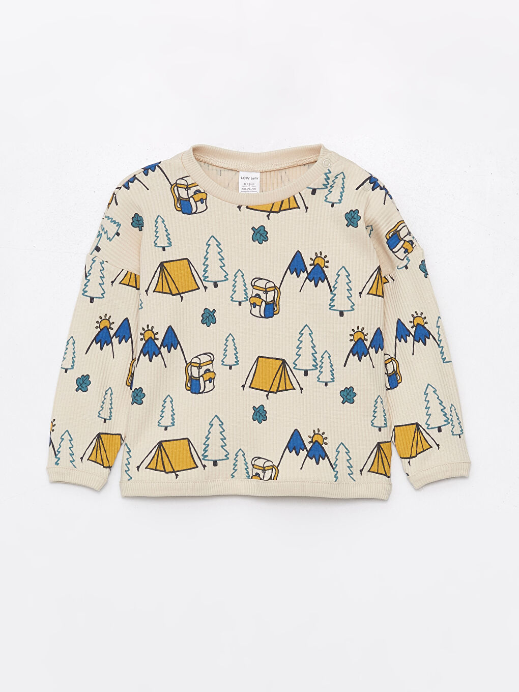 Bej Bisiklet Yaka Uzun Kollu Baskılı Erkek Bebek Sweatshirt ve Eşofman Altı 2'li Takım-1