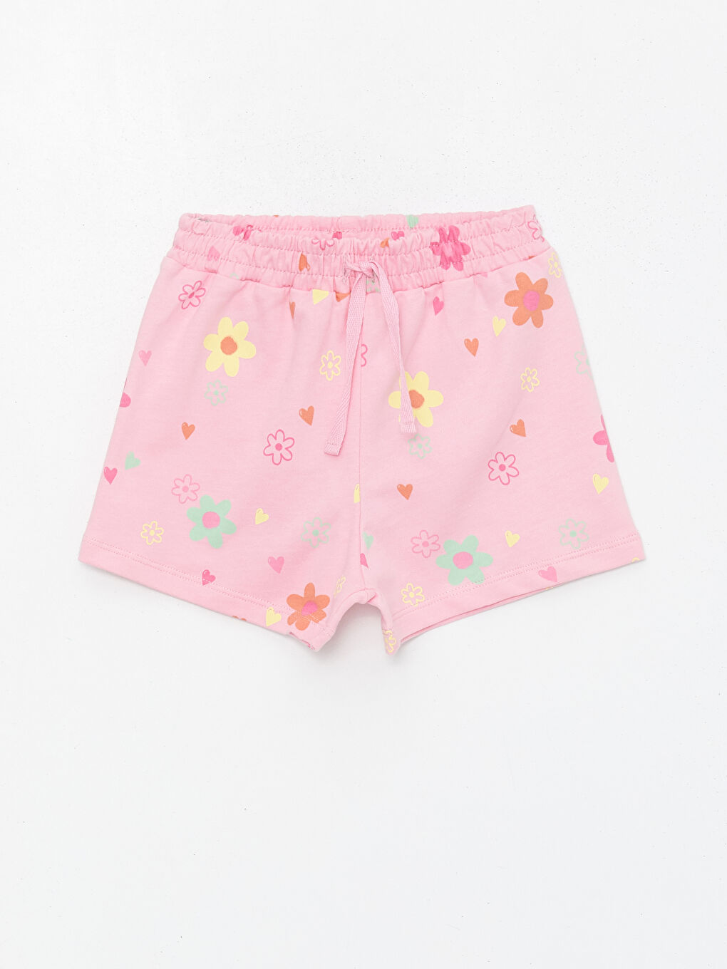 Pembe Beli Lastikli Çiçek Desenli Kız Bebek Şort