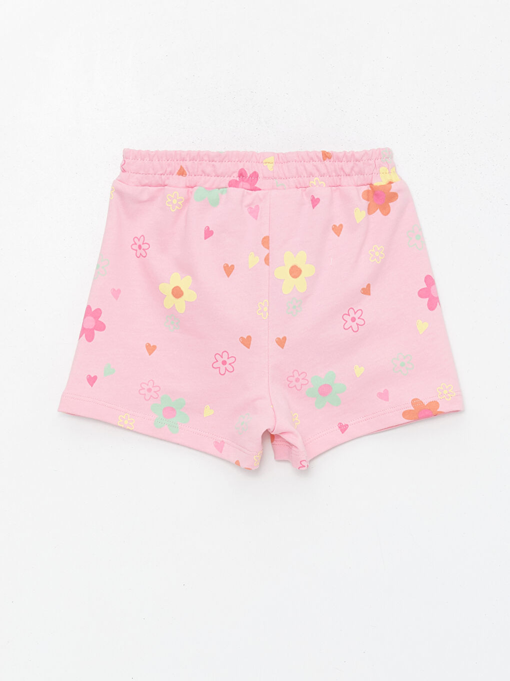 Pembe Beli Lastikli Çiçek Desenli Kız Bebek Şort-1