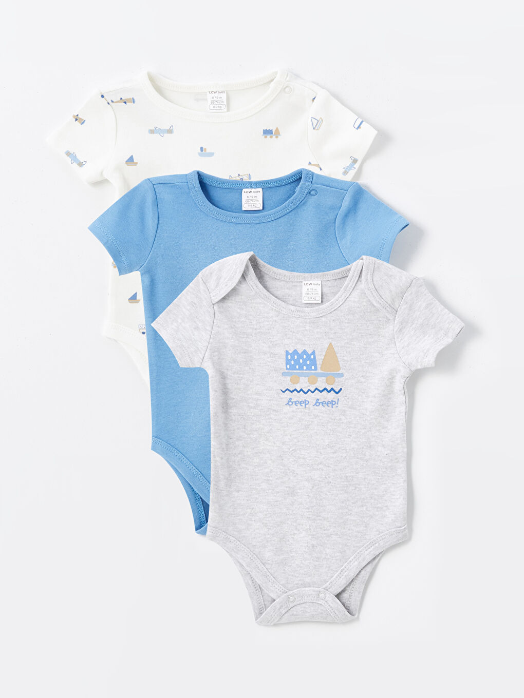 Crew Neck Printed Baby Boy Bodysuit with snap fastener 3 pcs -S4IQ48Z1-LRA