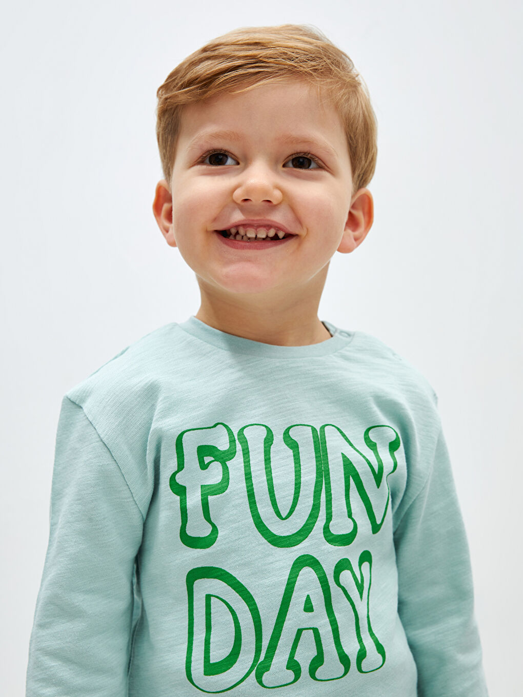 Mavi Bisiklet Yaka Baskılı Uzun Kollu Erkek Bebek Tişört-1