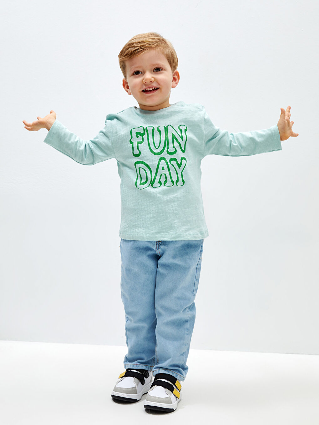 Mavi Bisiklet Yaka Baskılı Uzun Kollu Erkek Bebek Tişört-2