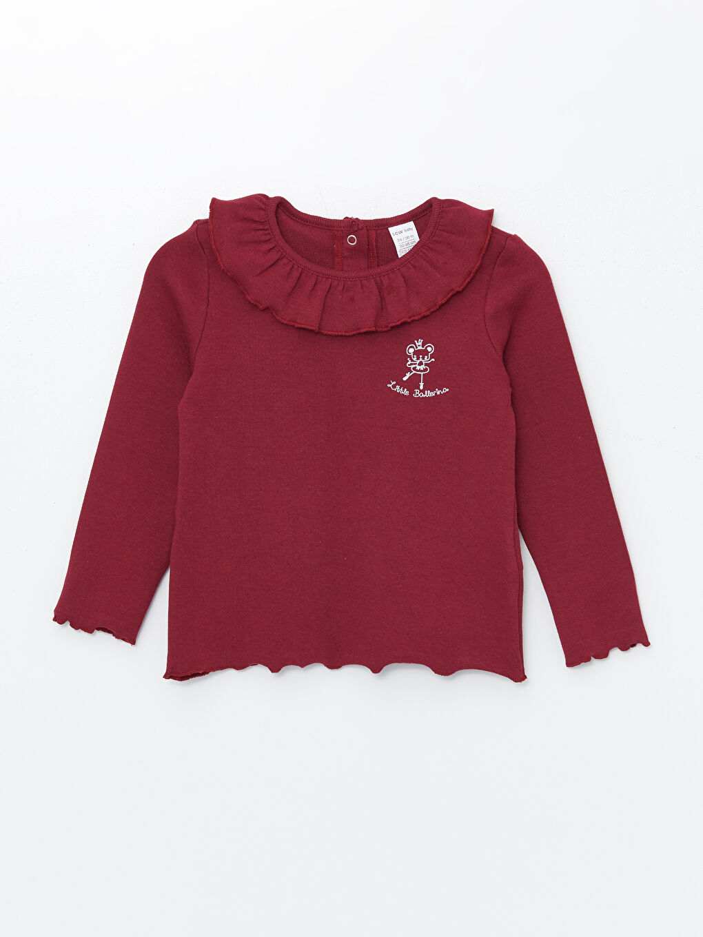 Bordo Bisiklet Yaka Baskılı Kız Bebek Bluz