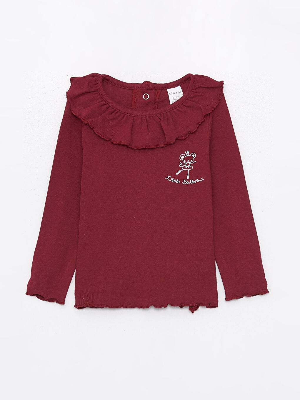 Bordo Bisiklet Yaka Uzun Kollu Baskılı Kız Bebek Bluz ve Tayt 2'li Takım-1