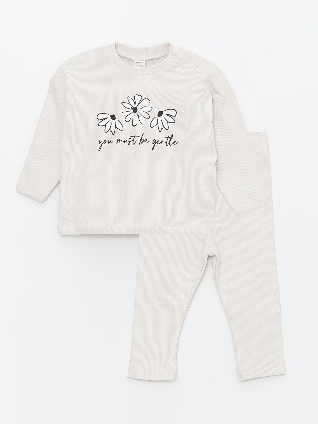 Bej Bisiklet Yaka Uzun Kollu Kız Bebek Sweatshirt ve Tayt 2'li Takım