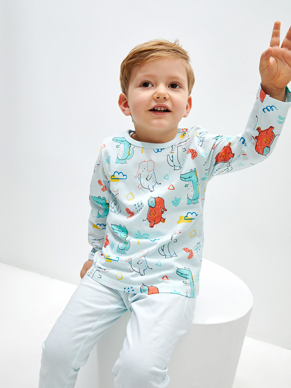 Mavi Bisiklet Yaka Uzun Kollu Baskılı Erkek Bebek Pijama Takımı-1