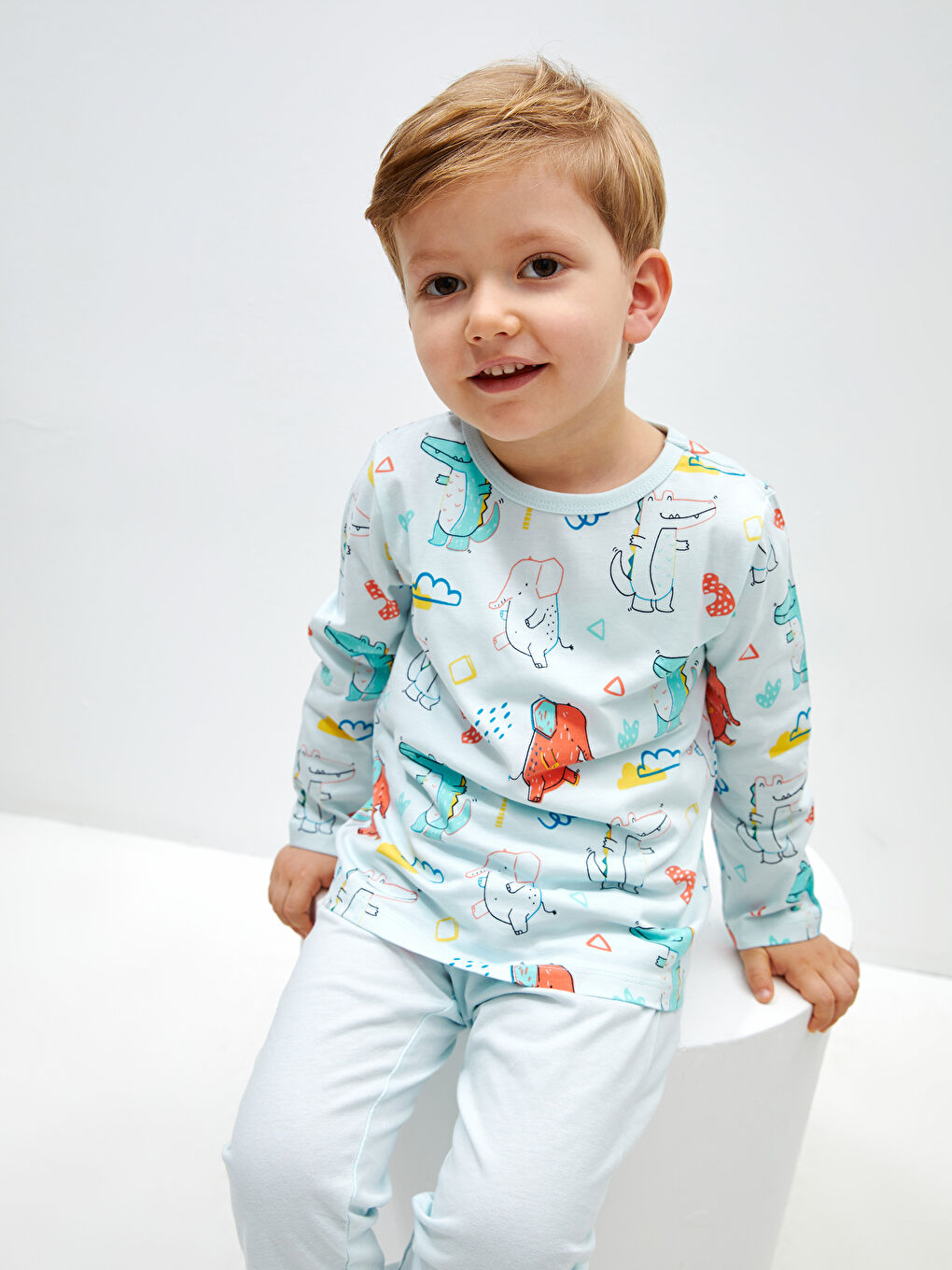 Mavi Bisiklet Yaka Uzun Kollu Baskılı Erkek Bebek Pijama Takımı-2